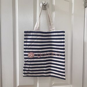 Gorjana Blue and Off-White Striped Canvas Logo Reusable Shopping Tote Bag